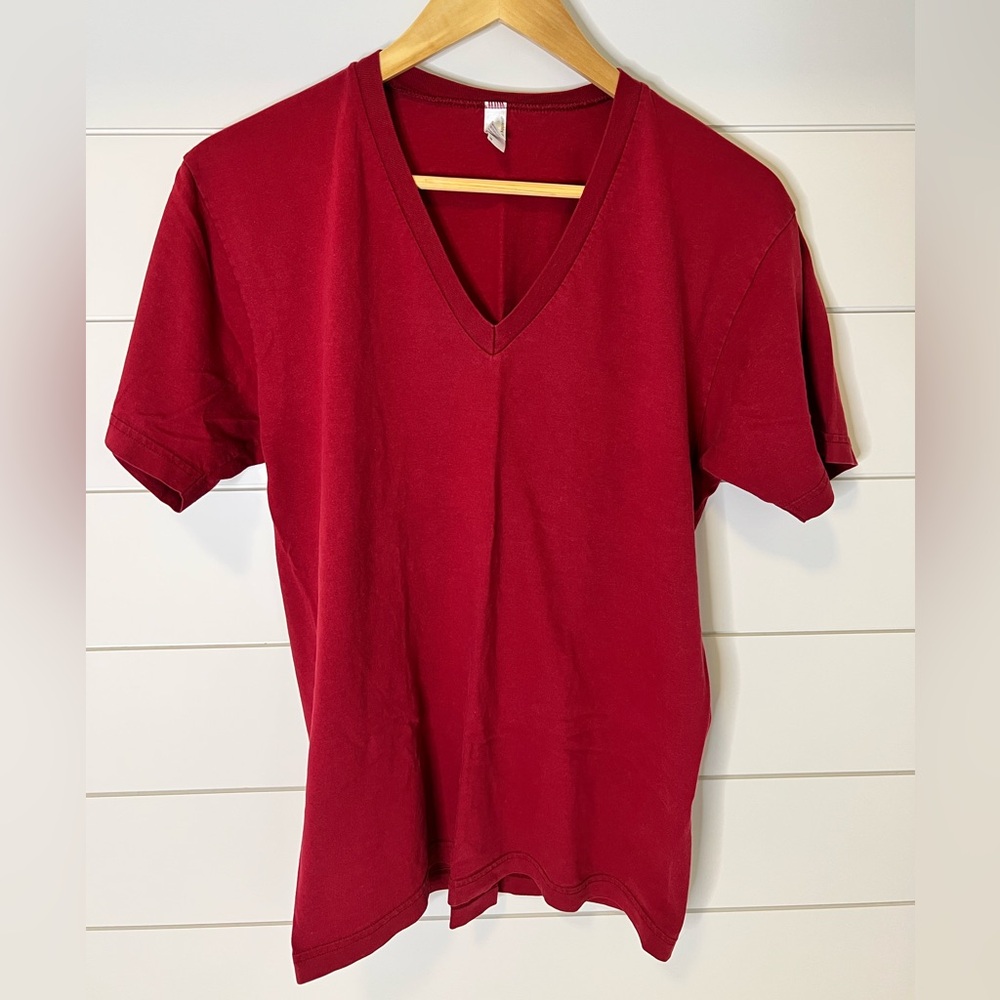 SOLD on Depop- American Apparel Red Short Sleeve V-Neck Tee